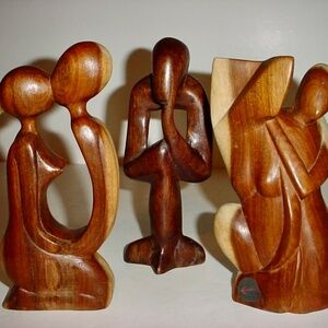 LOT OF THREE (3) CARVED WOODEN FIGURES MODERN STYLIZED MODERNIST